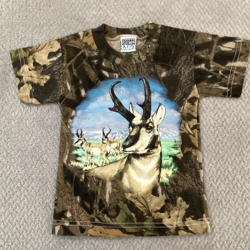 Kids Camo T Shirt Size XS Short Sleeve Camouflage Mossy Oak Sportex